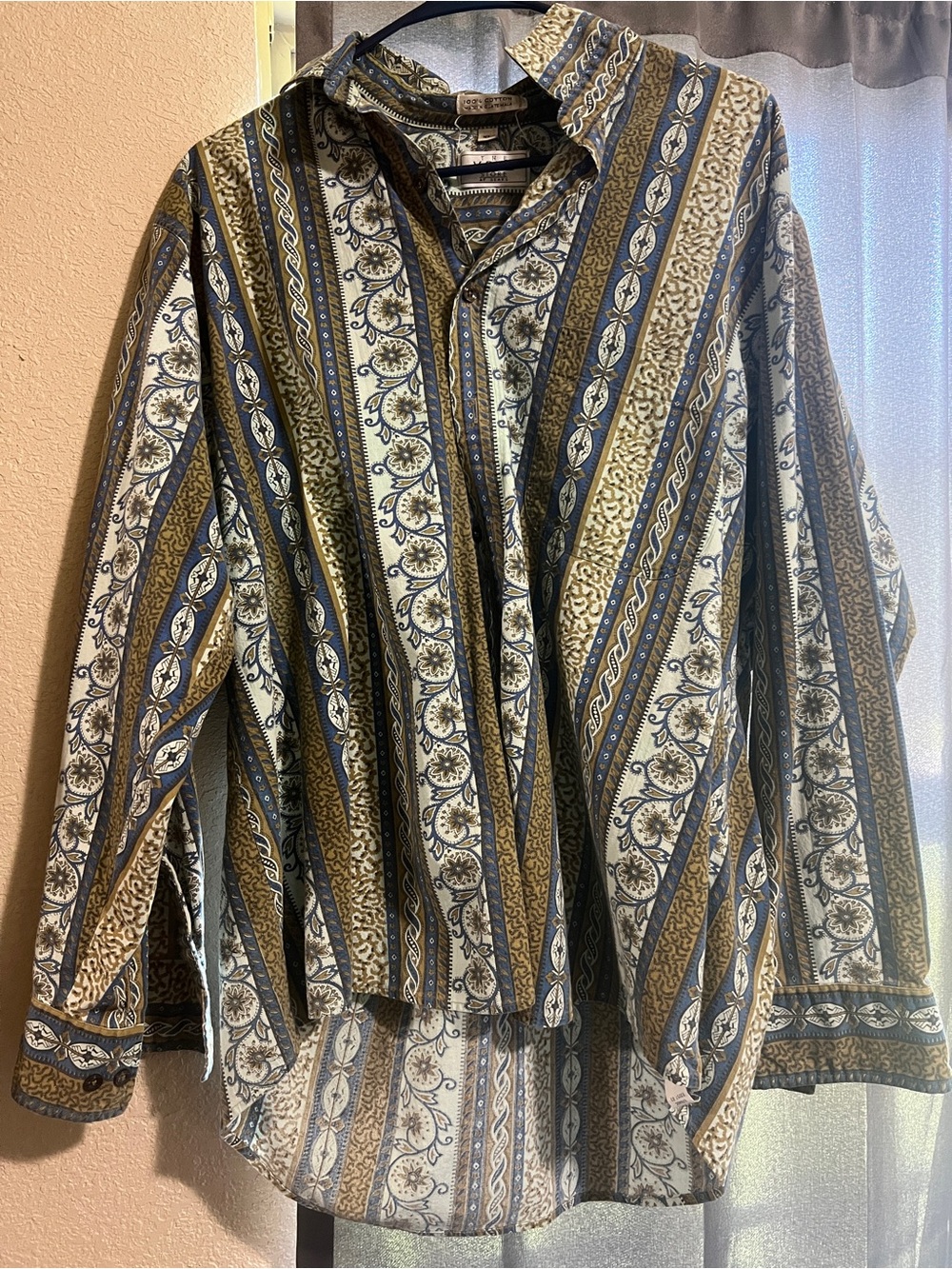 Vintage men’s sears Striped Button-Up Shirt in Navy, Mustard & Cream